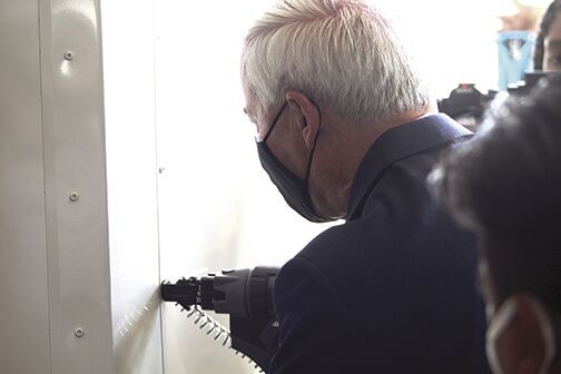 Gov. Asa Hutchinson drives final screw into first trailer to leave Cynergy Cargo